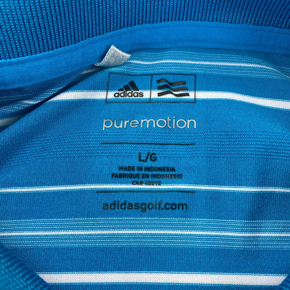 Adidas Pure Motion Golf Shirt Men Large L Blue White Striped Casual Polo Golfing - Picture 2 of 8